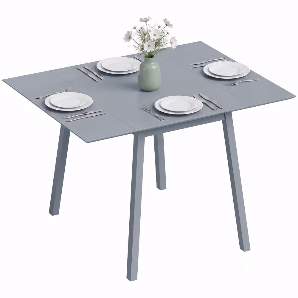 STILVORA Grey Drop Leaf Dining Table for Four in Pine Wood – 4