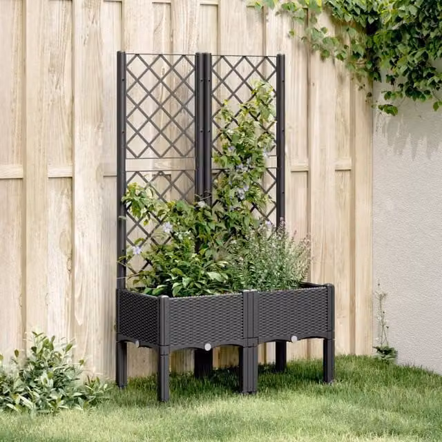 Berkfield Home Garden Planter with Trellis in Black, W: 80 cm, D: 40 cm, H: 142 cm – 1