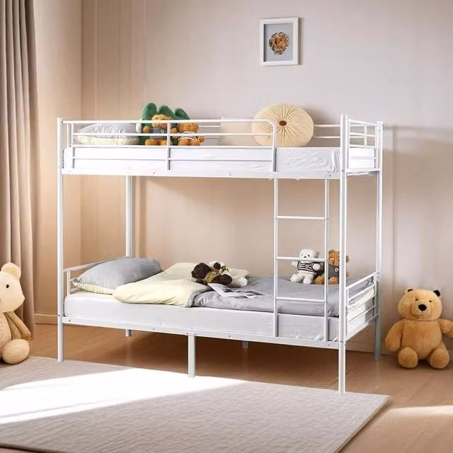 FLAVORA Metal Twin Loft Bunk Bed with Ladder and Guardrail in White – 1