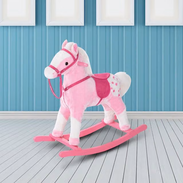 HOMCOM Pink Wooden Toy Rocking Horse for Kids
