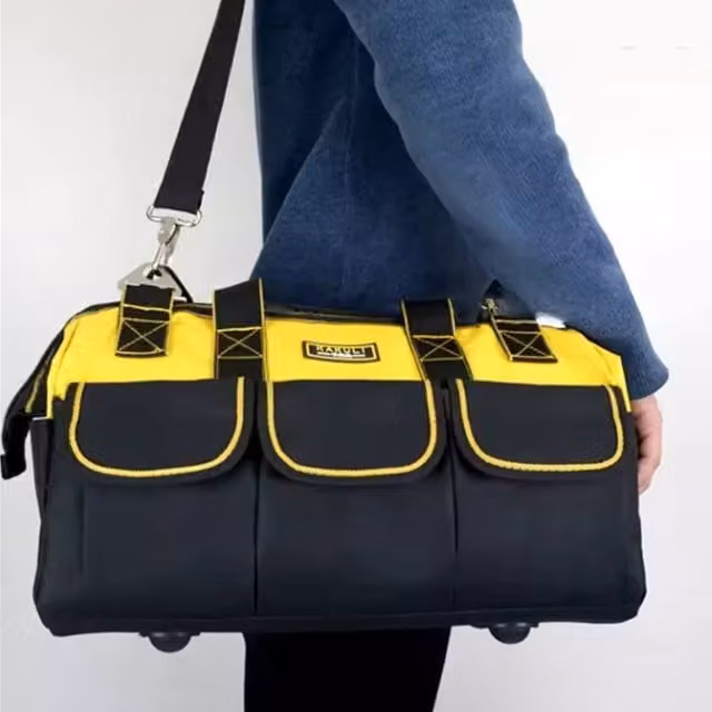 Ventryn Heavy Duty Multifunctional Storage Tool Bag with Hard Base, Yellow