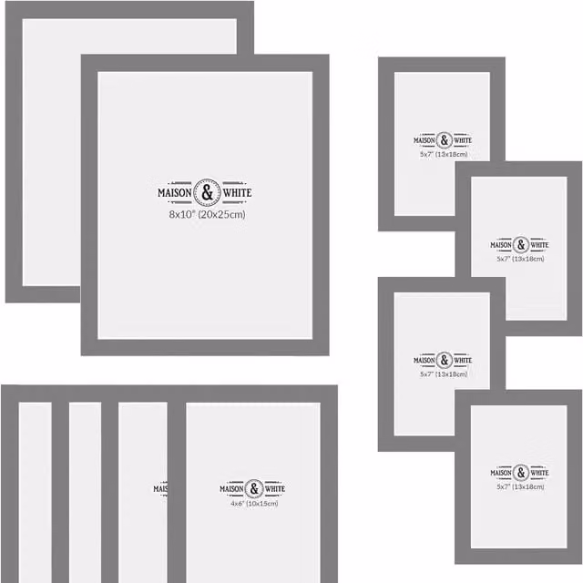 Maison & White Set of 10 Assorted Rectangular Single Photo Frames in Grey