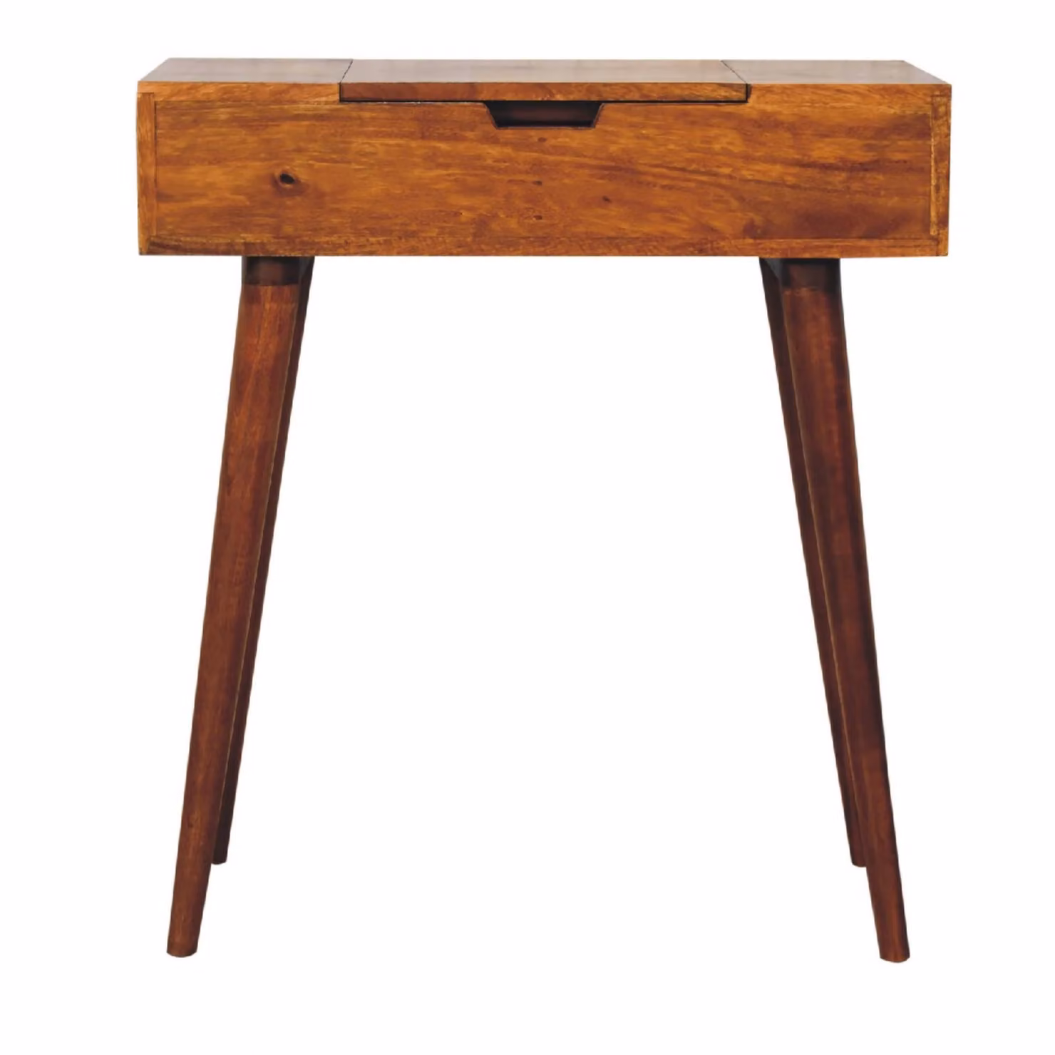 Aosom UK Handcrafted Solid Mango Wood Mini Folding Vanity Desk with Single Drawer and Folding Mirror, Brown, D: 35 cm, W: 70 cm, H: 78 cm – 2