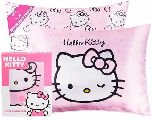 United Essentials Hello Kitty Pink Mako Satin Pillowcase with Concealed Zip, 48 x 66 cm