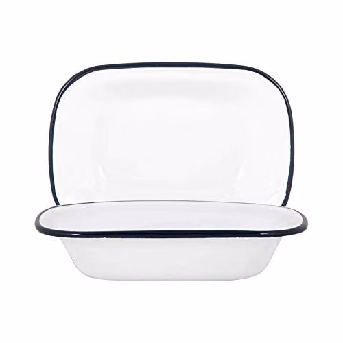 Argon Tableware White and Blue Enamel Rectangular Pie Dish, Pack of 2, 20 cm