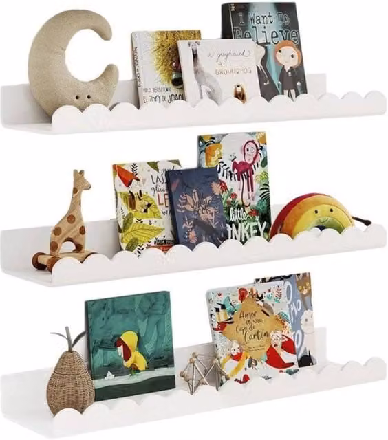 KORVIXA Set of 3 White Floating Wall Mounted Shelves for Childrens Rooms, Width: 100 cm – 1