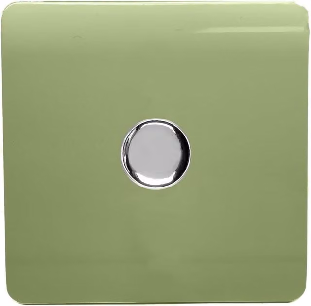 Trendi 1 Gang 2 Way 100w LED Dimmer Screwless 10 Amp Light Switch in Moss Green