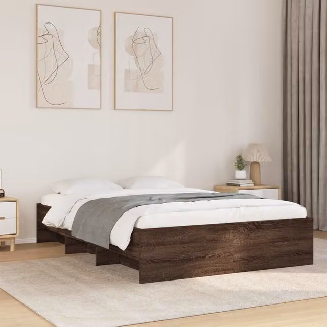Berkfield Home Small Double Bed Frame in Brown Oak, W/D/H: 120 x 200 cm – 1