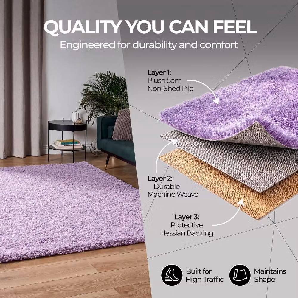 Bravich LTD California Shaggy Area Rug in Purple, W: 290 cm, D: 200 cm – 5