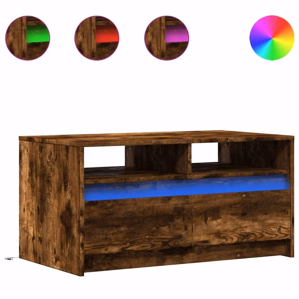 Berkfield Home Rectangular Coffee Table with LED Lights in Smoked Oak Brown – 2