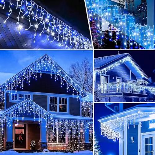 Shatchi 240 LED Icicle Christmas Lights in Blue and White with Timer and Waterproof IP44 Rating – 5