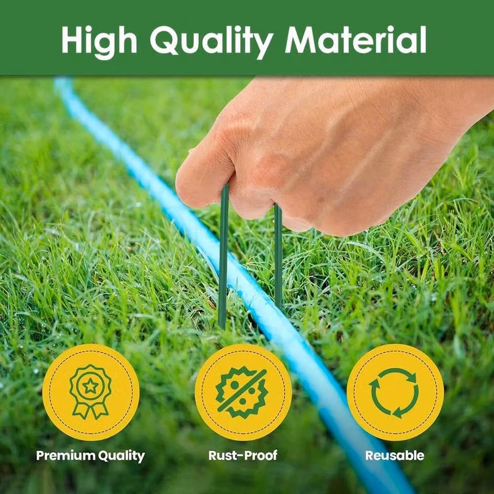 SPETLEK Heavy Duty Green Galvanised Steel Garden Ground Pegs, 100 Pack – 3