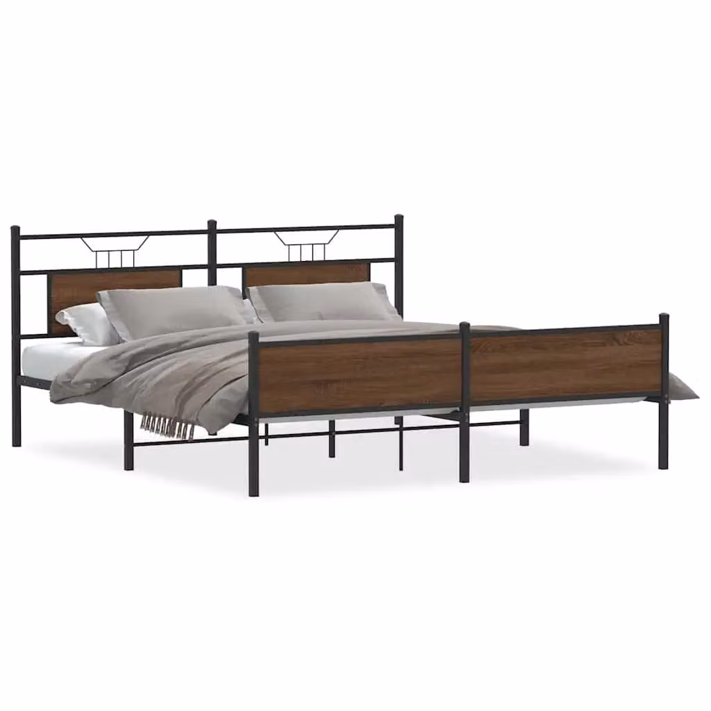 Berkfield Home Metal Bed Frame in Brown Oak, W: 160 cm, L: 200 cm – 2
