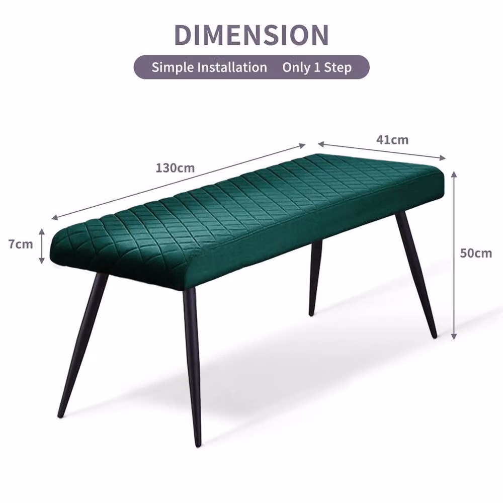 PAWNORA Modern Green Velvet Dining Room Bench with Upholstered Frame and Metal Legs – 2