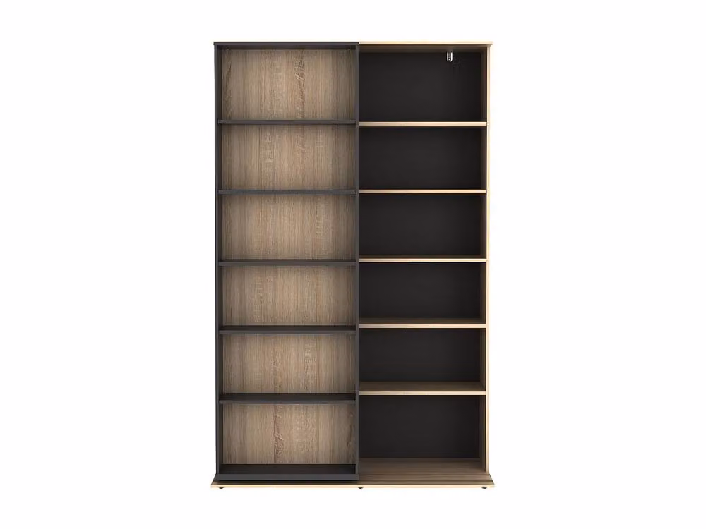 Vente-unique PRALI Sliding Bookcase with 18 Niches in Natural and Anthracite – 2