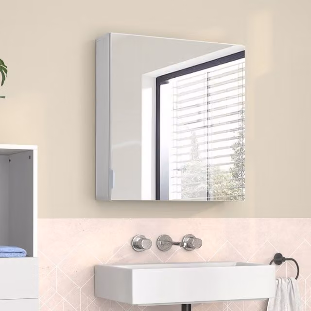 Atlas Wall Mounted Bathroom Hanging Cabinet with 1 Mirror Door and Internal Shelves in White