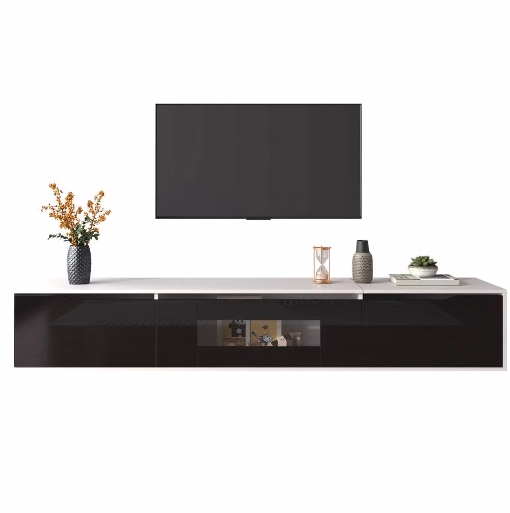 STILVORA Modern Glossy TV Cabinet in Black and White, W/D/H: 180 x 35 x 35 cm – 3