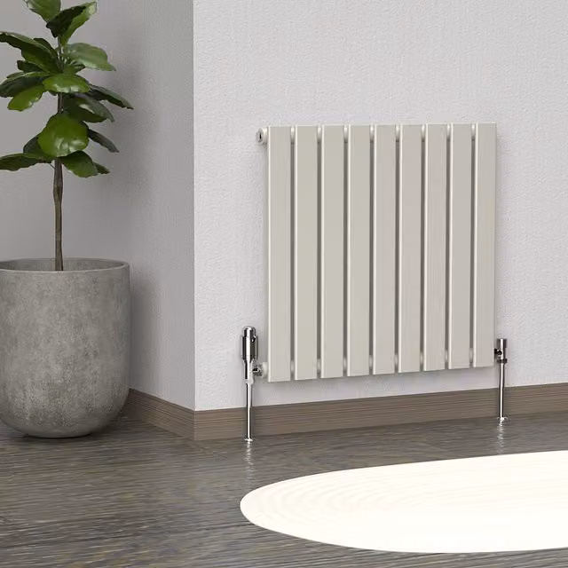 Lux Heat Flat Horizontal Coloured Radiator in Stone White, W/H: 60.0 x 63.0 cm