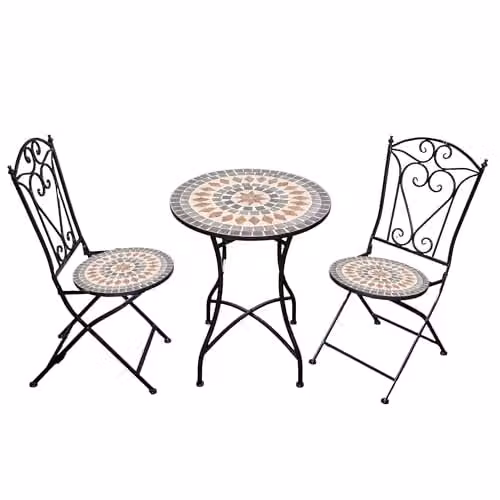 Shatchi Mosaic 3 Piece Bistro Set with Metal Chairs and 60cm Table in Multicolour