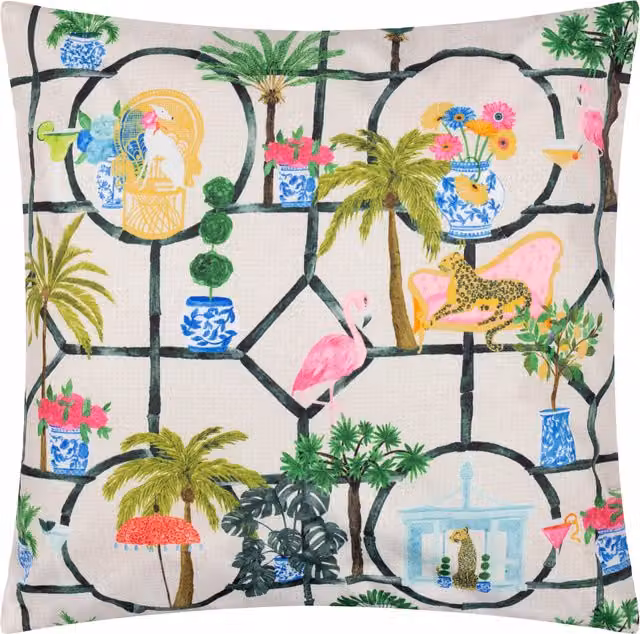 Make It A Home Palm Royale Club Printed Outdoor Cushion Cover, Multicolour and White