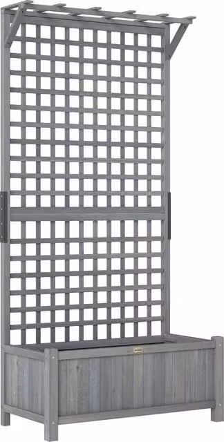 Outsunny Wooden Raised Bed with Trellis and Drainage Holes for Vegetables and Flowers, Dark Grey, W: 183 cm, D: 90 cm, H: 45 cm