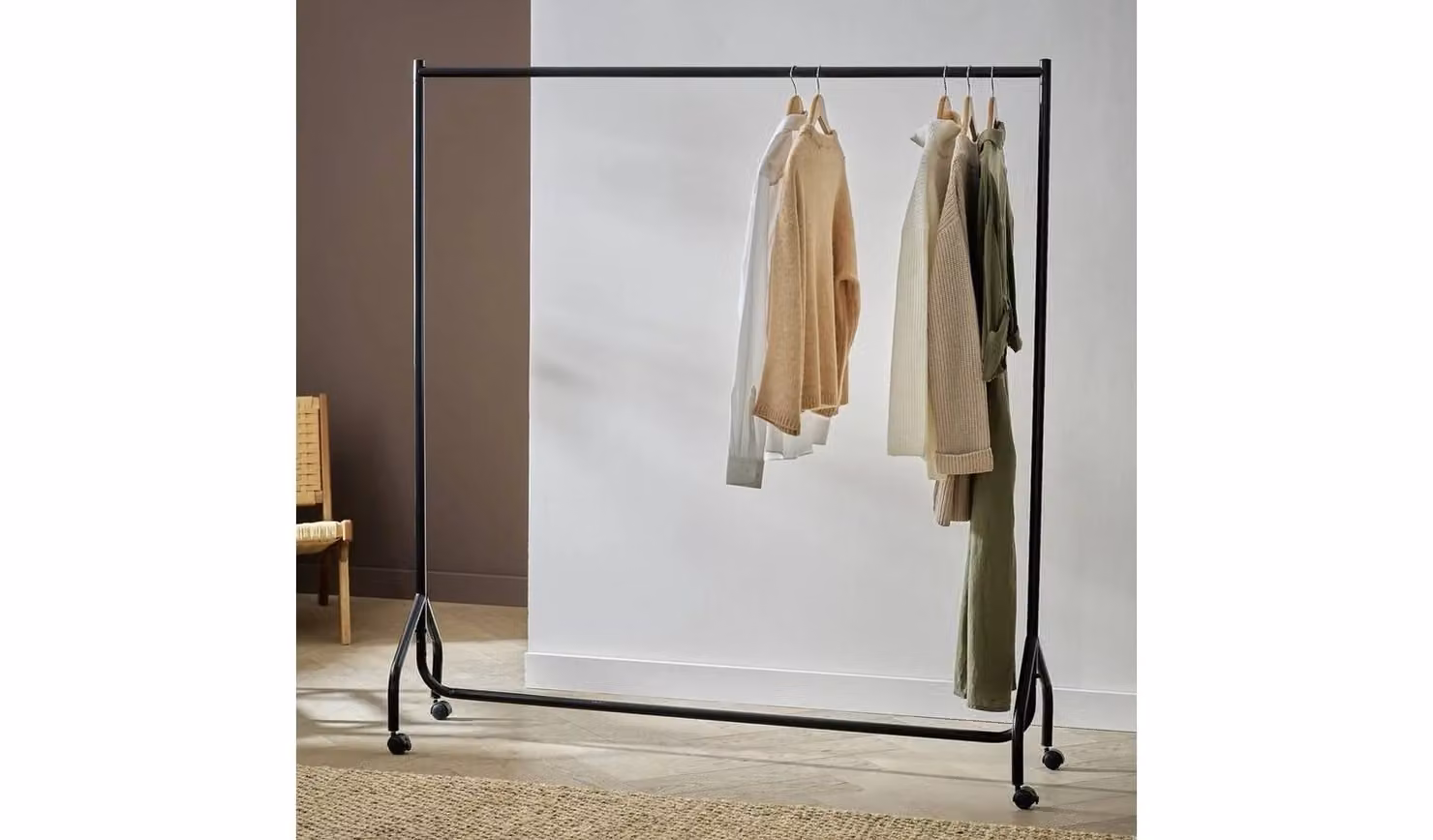 Heavy Duty Matt Black Metal Single Clothes Rail H 160 cm x W 150 cm x D 50 cm
