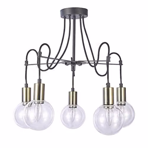 Italux Gianni Modern Flush Ceiling Light in Antique Bronze and Black with 5 Transparent Glass Spheres and E14 Sockets