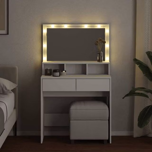 Berkfield Home Beautiful LED Dressing Table in White, W/D/H: 80 x 41 x 134.5 cm – 1