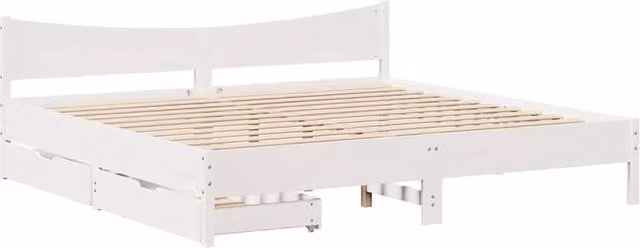 Berkfield Home Super King Solid Wood Pine Bed Frame with Drawers, White, W/D/H: 180 x 200 cm