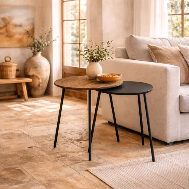 Wyld Haus Nosaha Set of 2 Round Nesting Side Tables in Brown and Black