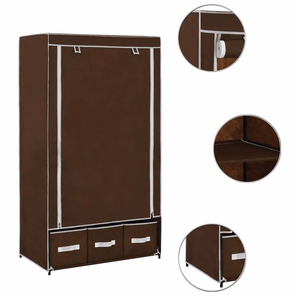 Berkfield Home Brown Fabric Roll Shutter Wardrobe W/D/H: 87 x 49 x 159 cm – 2