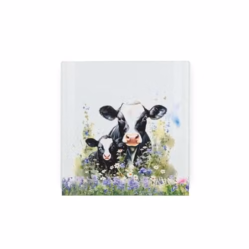 Purely Home Friesian Cow and Calf Glass Hot Pot Stand Trivet, Multicolour, W: 20 cm x D: 20 cm