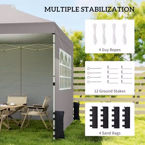 Outsunny Grey Pop Up Gazebo with 3 Sidewalls and UPF 50+ Protection, W: 300 cm, D: 300 cm, H: 285 cm – 4