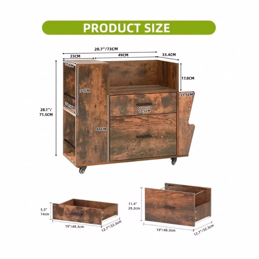 VOGREX Brown Mobile Rolling Filing Cabinet and Printer Side Storage Rack – 2