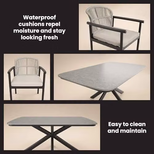 Solace+Co Eliza Outdoor Dining Set with Table and 4 Chairs in Grey and Brown – 3