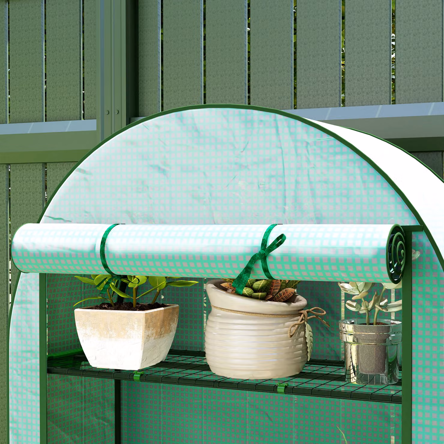 Outsunny 4 Tier Mini Greenhouse with Reinforced PE Cover and Roll-Up Door, Green, W/D/H: 105 x 45 x 160 cm – 6