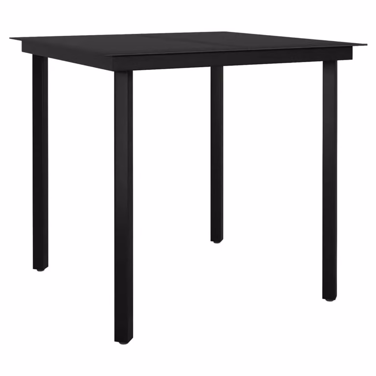 Berkfield Home Garden Dining Table in Black Steel and Glass, W/D/H: 80 x 80 x 74 cm