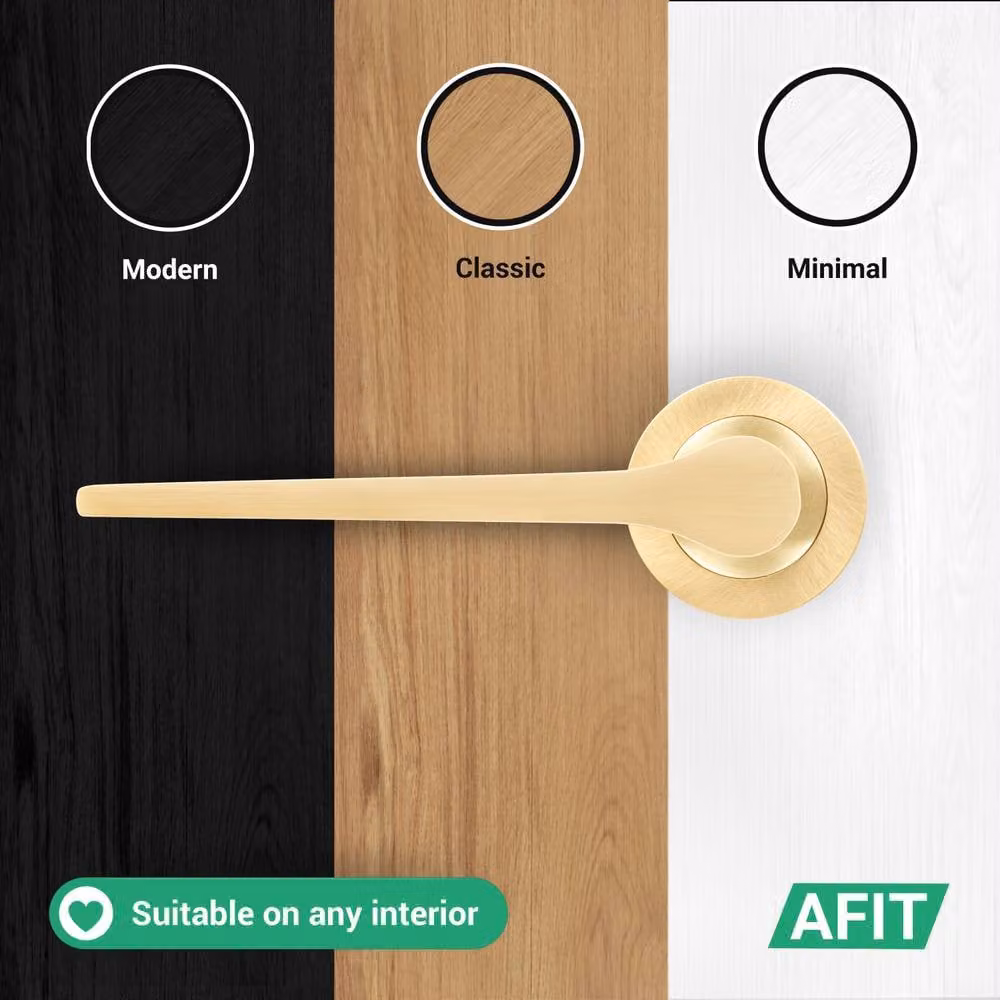 AFIT Satin Brass Internal Lever On Rose Door Handle Set, Gold, 5 Pack, W: 15.0 cm x H: 15.0 cm – 5
