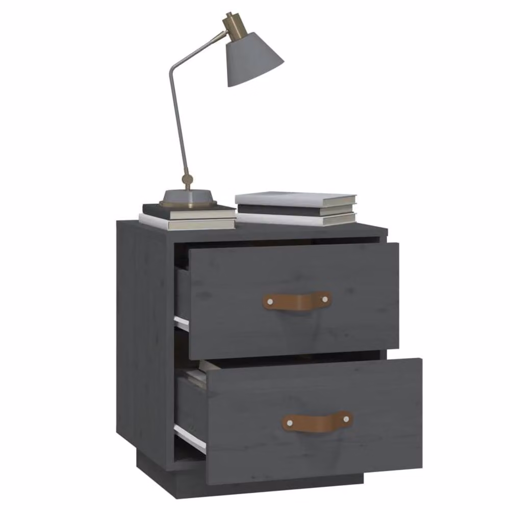 Berkfield Home Beautiful Bedside Cabinets, Set of 2, Grey Solid Pine Wood, W/D/H: 40 x 34 x 45 cm – 4