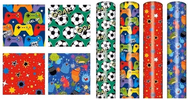 Shop4allsorts Multicoloured Boys Birthday Gift Wrapping Paper, 4 Rolls, W: 70 cm x L: 3 m
