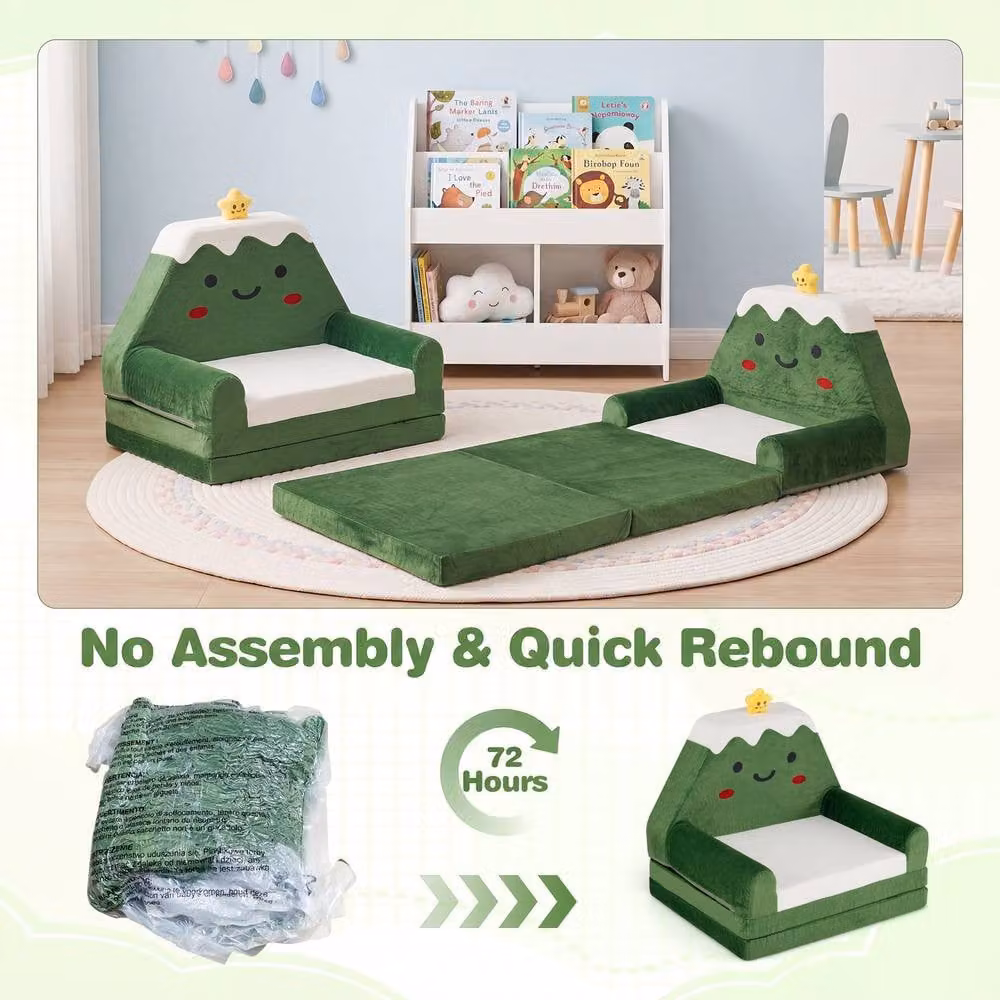 CASART 2-in-1 Childrens Kid Sofa to Lounger Fold Out Couch with Removable Cover, Green – 4