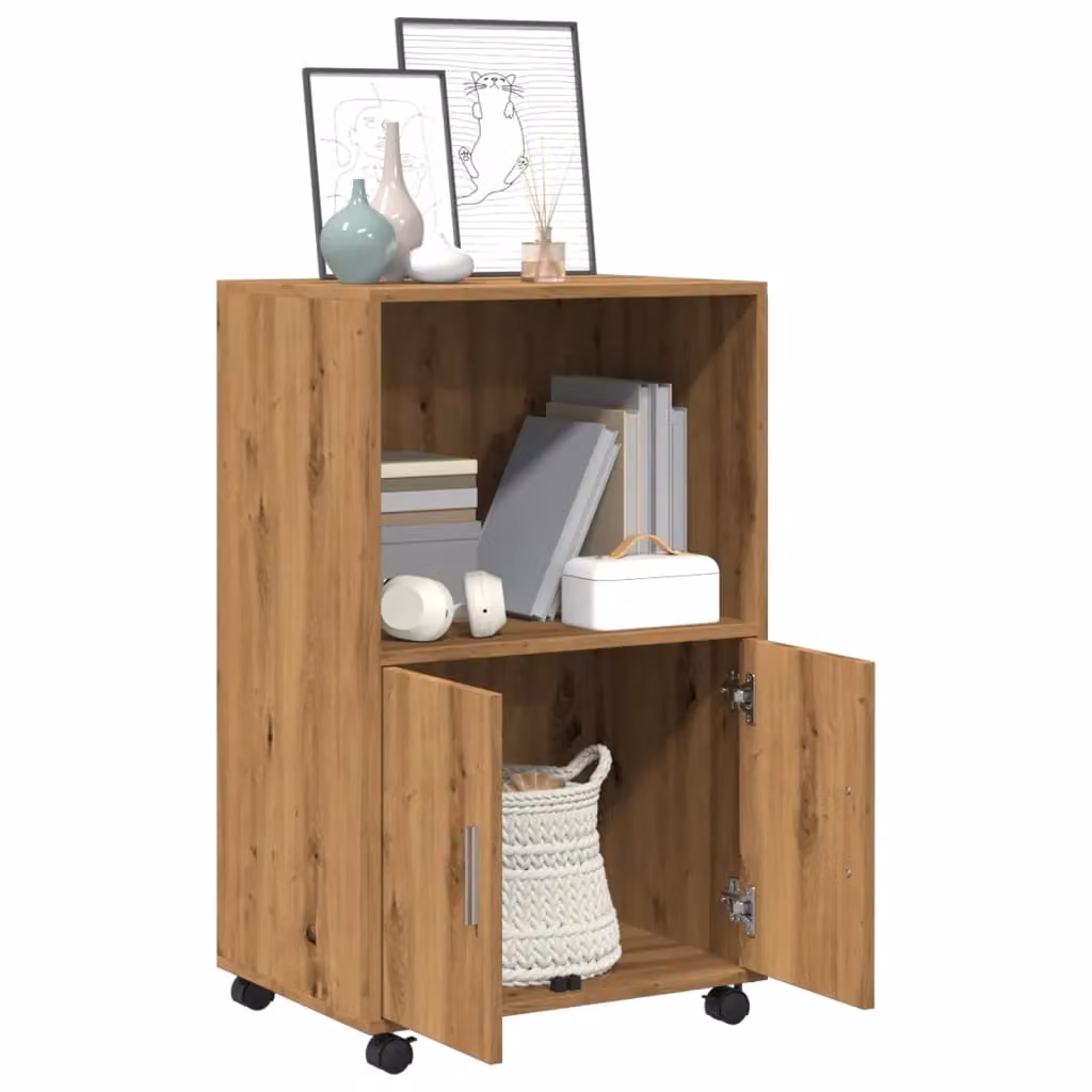 Berkfield Home Artisan Oak Rolling Cabinet in Brown, W/D/H: 55 x 40 x 91 cm – 3