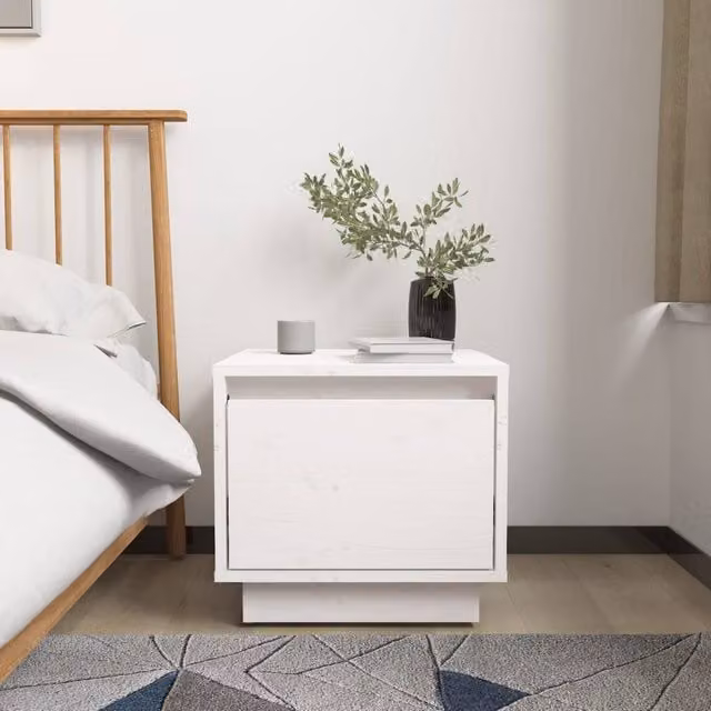 Berkfield Home Elegant Bedside Cabinets, 2 Piece Set, White Solid Pine Wood, W/D/H: 35 x 34 x 32 cm
