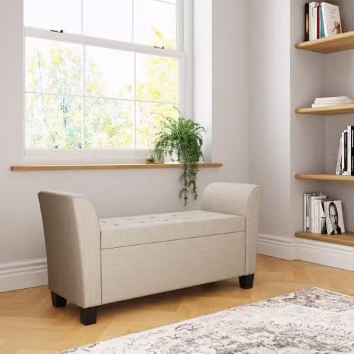 GFW Verona Crushed Velvet Ottoman Storage Bench in Beige, W/D/H: 104.0 x 39.0 x 39.0 cm – 1