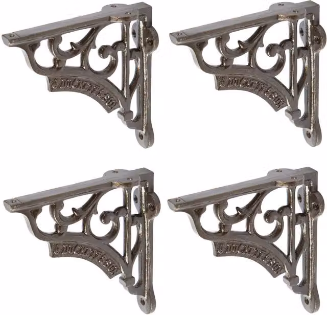 Hammer and Tongs Ornate Iron Shelf Bracket, Pack of 4, Matt Black/Grey, Diameter: 12 cm