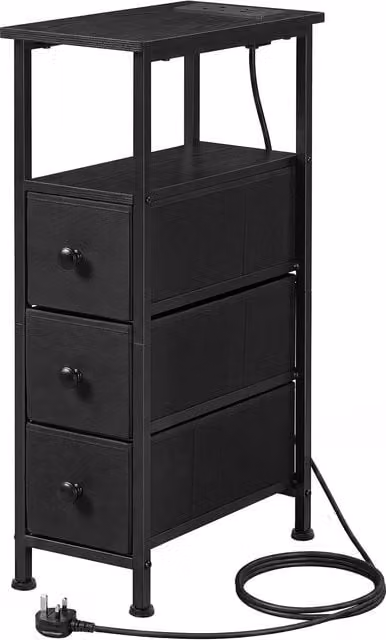 Levede Modern Slim Bedside Table with Integrated LED Lighting in Black