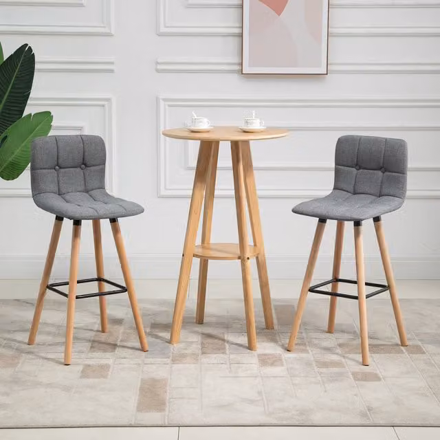 HOMCOM Set of 2 Modern Grey Fabric and Wood Bar Stools