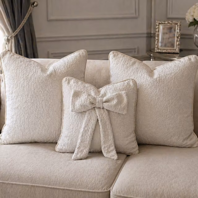 Fabricnco Ltd Pack of 3 Bespoke Cream Boucle Square Cushion Set with Piping