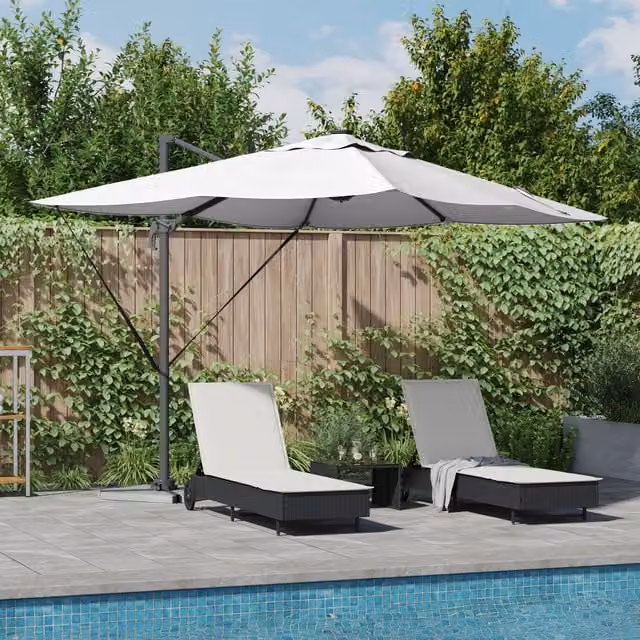Berkfield Home Roma Cantilever Parasol with LEDs in Sand and Beige, Aluminium, W: 352 cm, D: 251 cm, H: 265 cm – 1