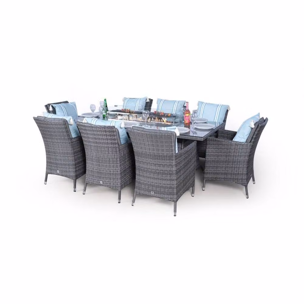 Thats Furniture Savannah 8 Seater Rectangle Rattan Dining Set with Fire Pit in Grey – 2